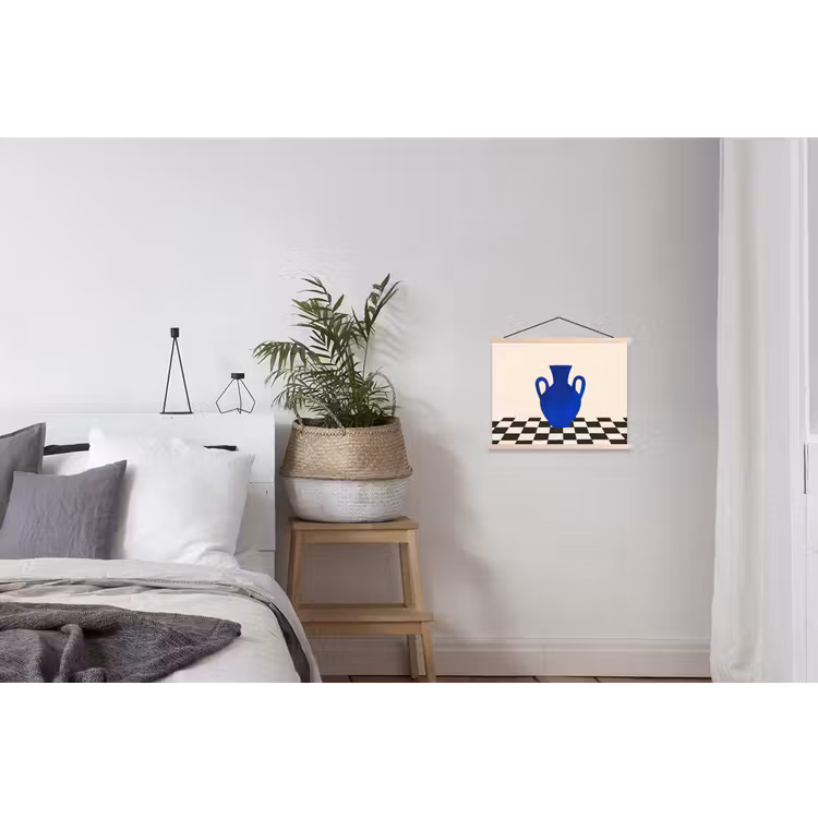 Vaas - Blauw - Geblokt - Modern textielposter latten blank klein -woonkamer