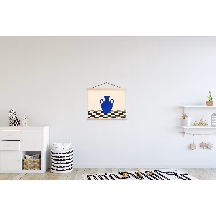 Vaas - Blauw - Geblokt - Modern textielposter latten blank klein -kinderkamer