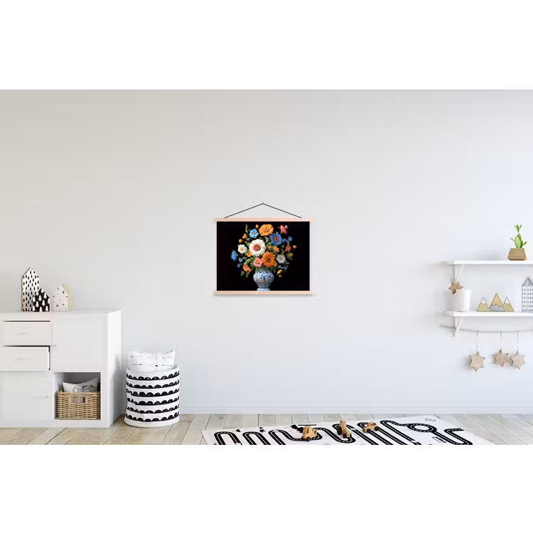Vaas - Boeket - Bloemen - Kleur textielposter latten blank klein -kinderkamer