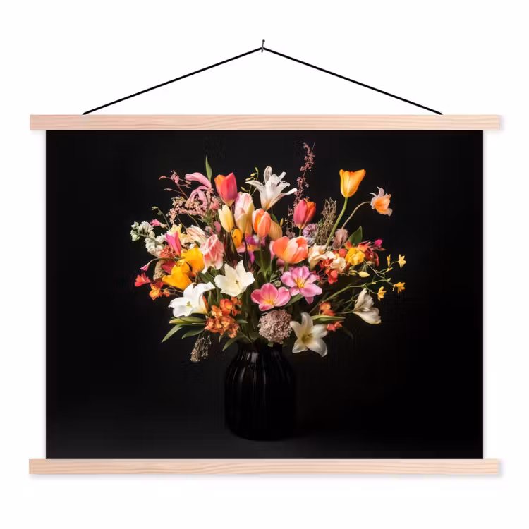Vaas - Bloemen - Tulpen textielposter latten blank klein -3d