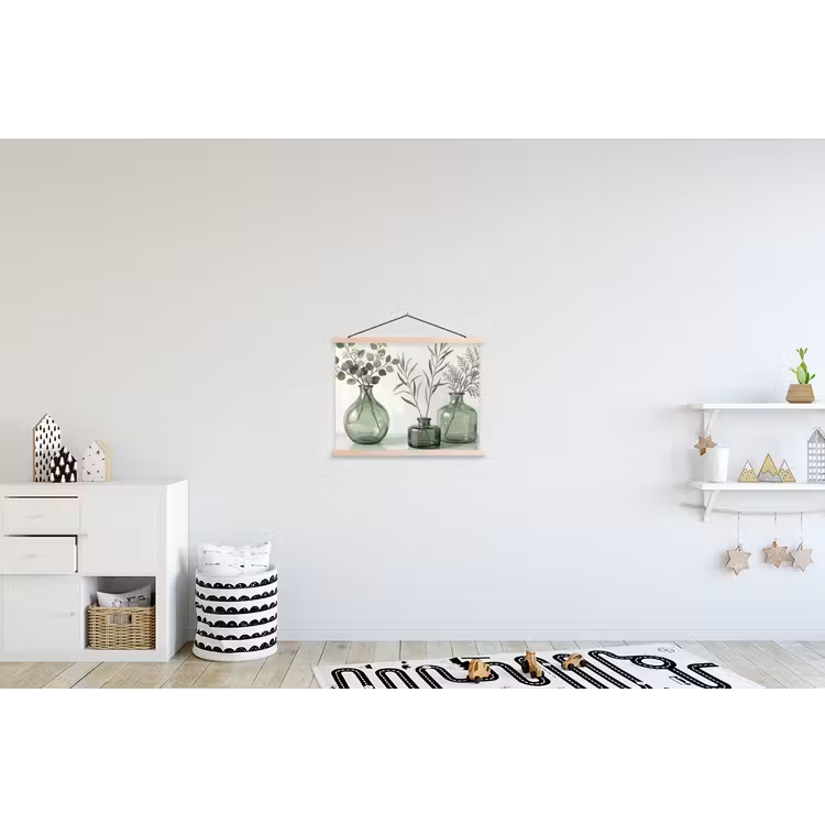 Vazen - Bladeren - Groen textielposter latten blank klein -kinderkamer