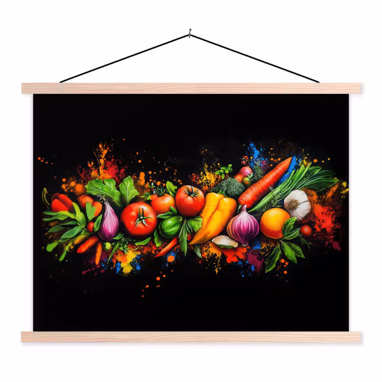 Groente - Eten - Kruiden - Graffiti - Koken textielposter latten blank klein -3d