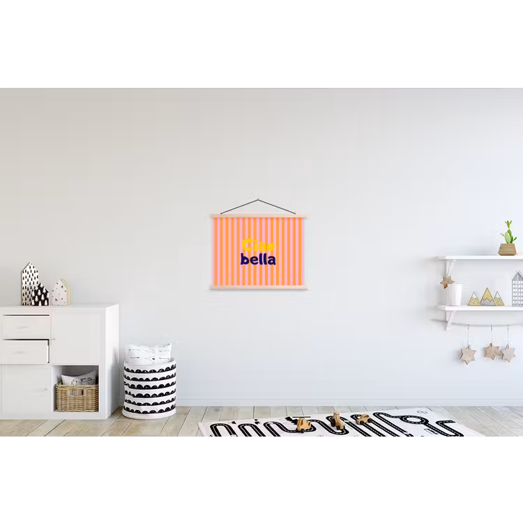 Verticaal - Strepen - Oranje - Ciao bella textielposter latten blank klein -kinderkamer