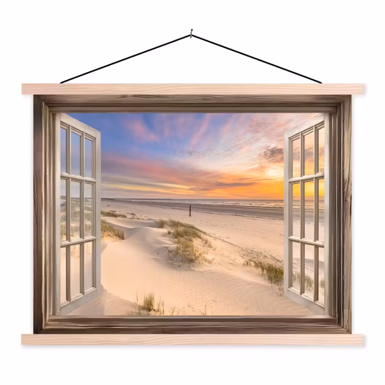 Doorkijk - Strand - Duinen - Natuur - Landschap textielposter latten blank klein -3d