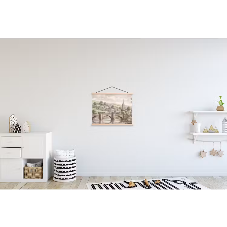 Dorp - Brug - Uitzicht - Groen textielposter latten blank klein -kinderkamer
