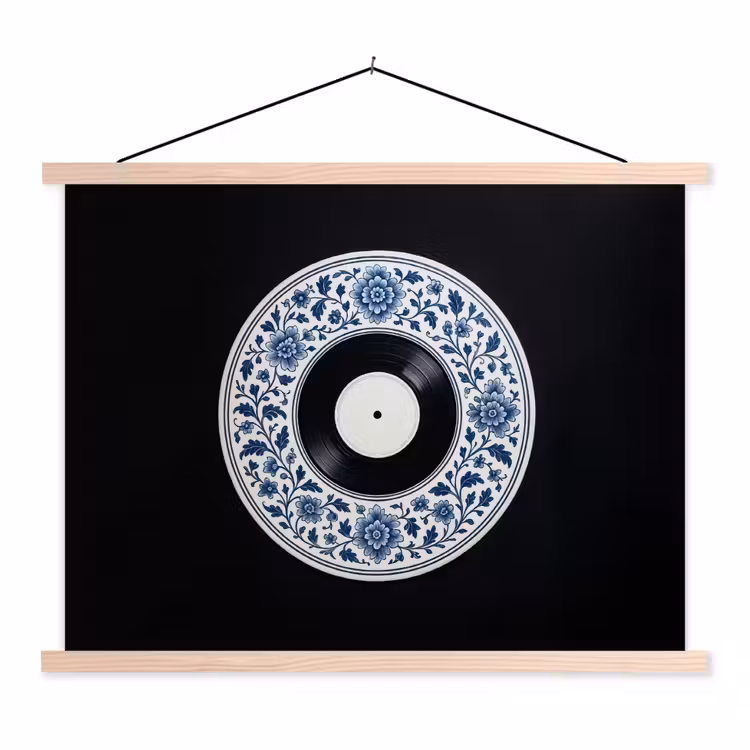 Vinyl - LP - Delfts Blauw - Muziek textielposter latten blank klein -3d