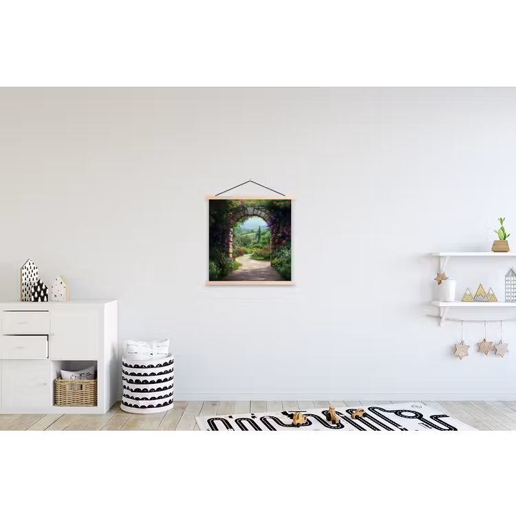 Doorkijk - Landschap - Bloemen - Pad - Uitzicht textielposter latten blank klein -kinderkamer