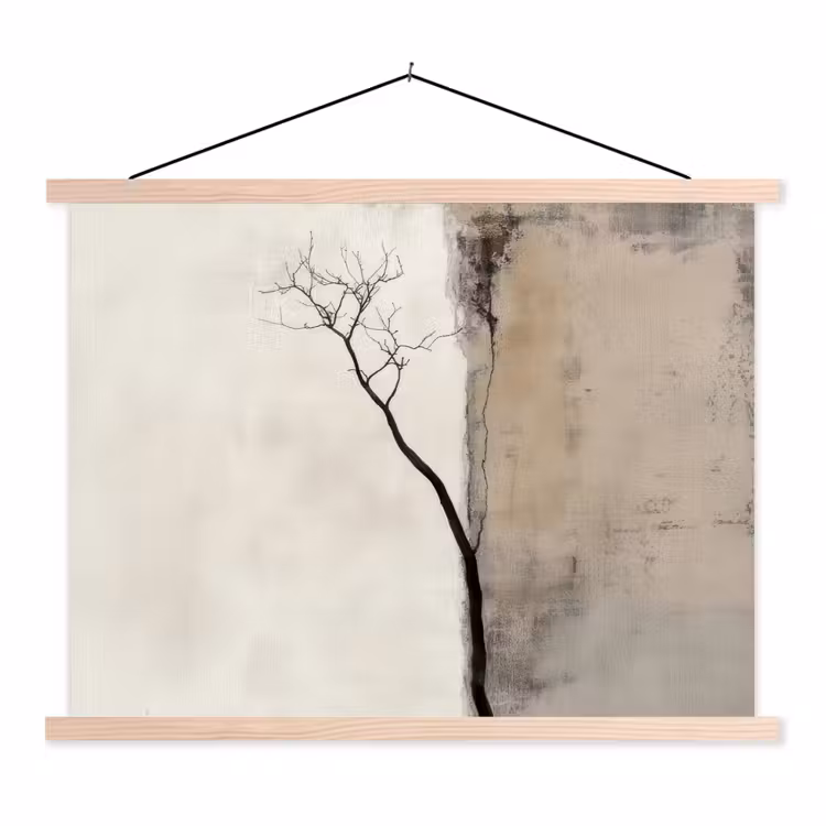 Wabi sabi - Plant - Beige textielposter latten blank klein -3d