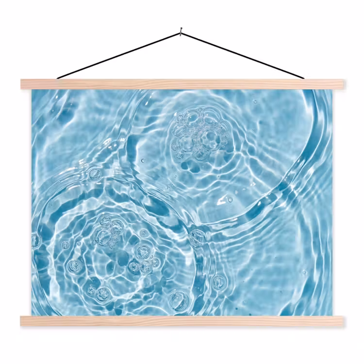 Water - Blauw - bubbels textielposter latten blank klein -3d