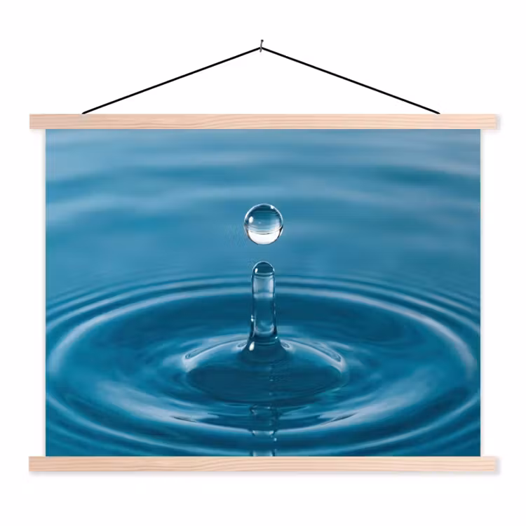 Waterdruppel - Water - Oppervlakte textielposter latten blank klein -3d