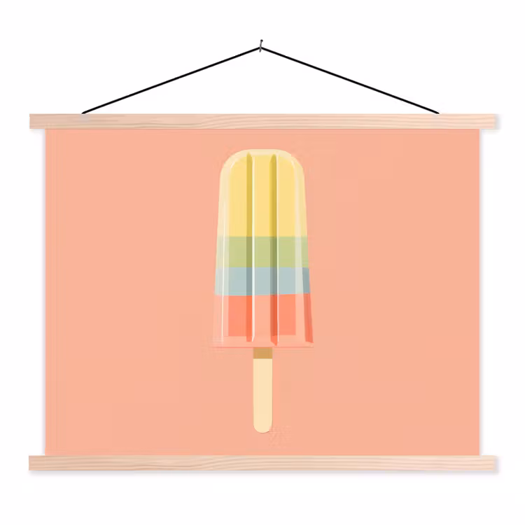 Waterijsje - Pasteltinten - Minimalistisch textielposter latten blank klein -3d