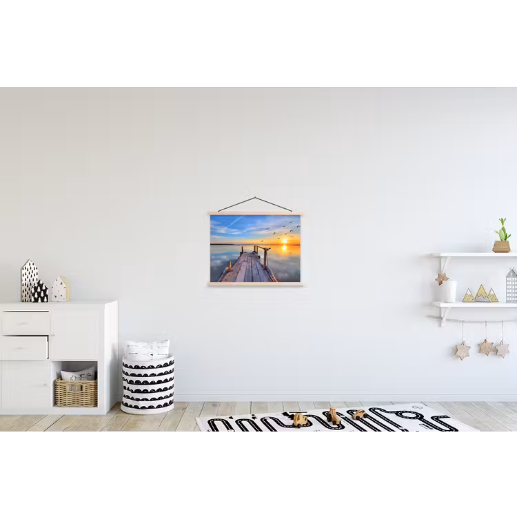Water - Steiger - Vogels - Zonsondergang - Horizon textielposter latten blank klein -kinderkamer