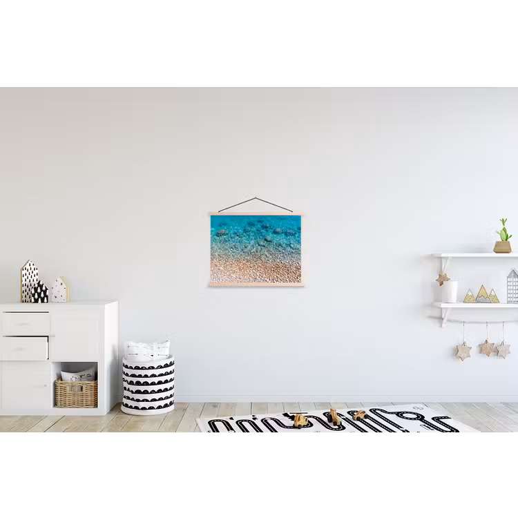 Water - Kiezels - Natuur - Levendig - Turkoois textielposter latten blank klein -kinderkamer