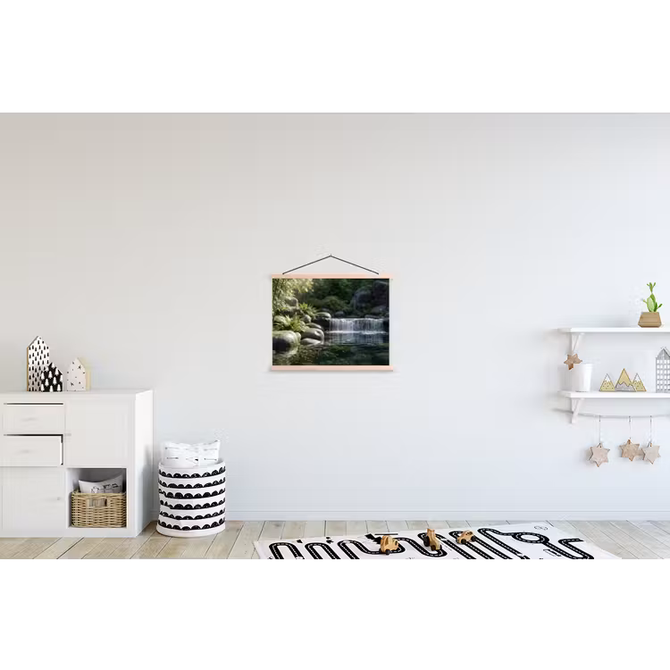 Beek - Waterval - Natuur - Groen textielposter latten blank klein -kinderkamer
