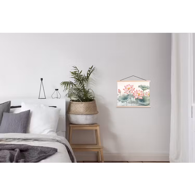 Aquarel - Lotusbloemen - Kleurrijk textielposter latten blank klein -woonkamer