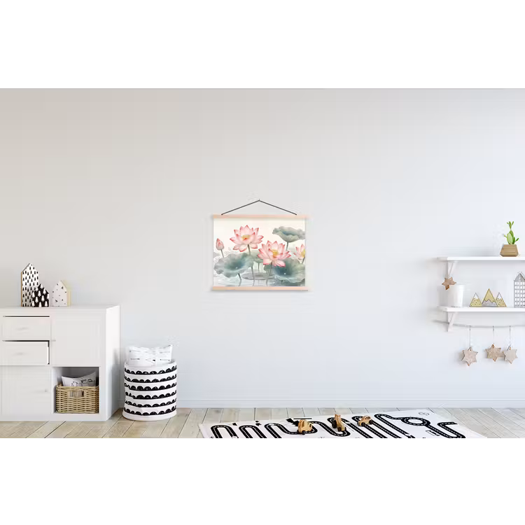 Aquarel - Lotusbloemen - Kleurrijk textielposter latten blank klein -kinderkamer
