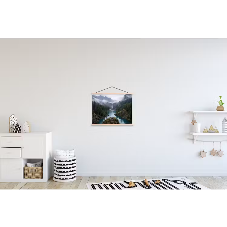 Waterval - Bomen - Bergen textielposter latten blank klein -kinderkamer