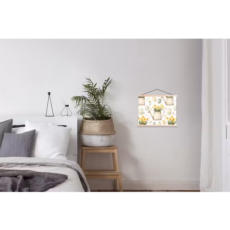Gieter - Bloemen - Eieren textielposter latten blank klein -woonkamer