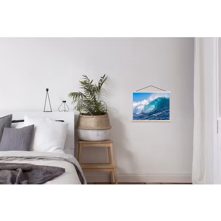 Golf - Oceaan - Water - Dynamisch - Blauw textielposter latten blank klein -woonkamer