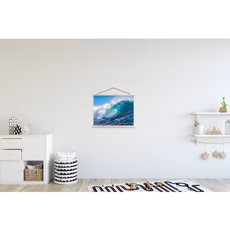 Golf - Oceaan - Water - Dynamisch - Blauw textielposter latten blank klein -kinderkamer