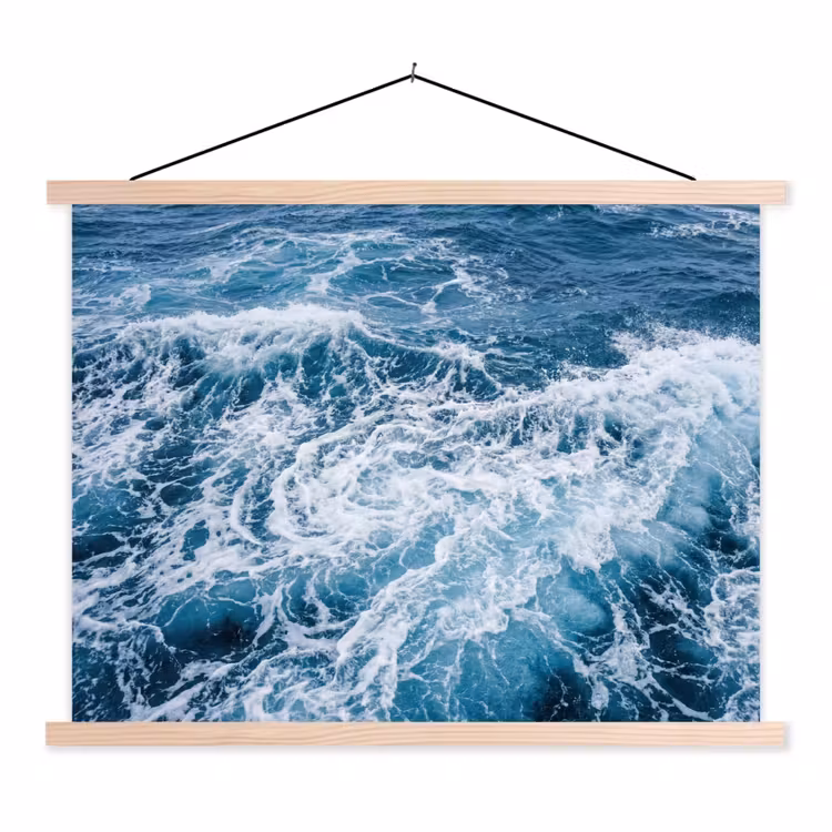Golven - Oceaan - Blauw textielposter latten blank klein -3d