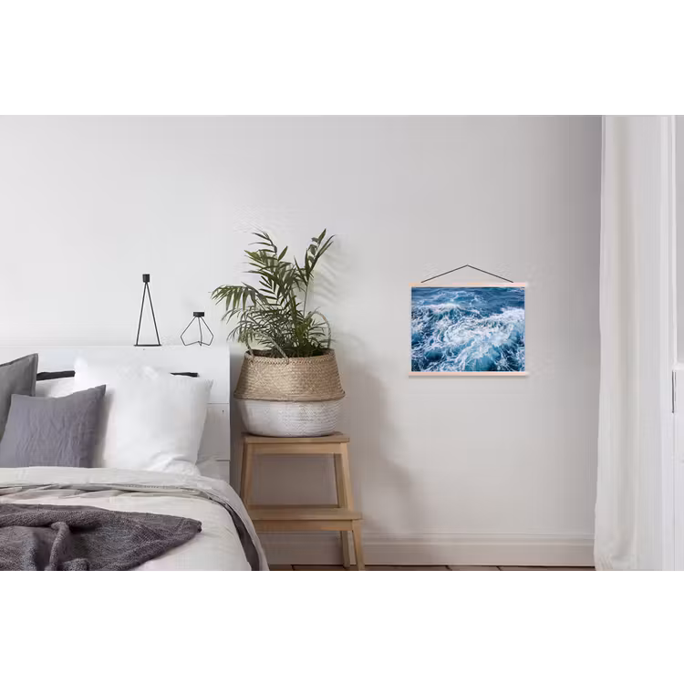Golven - Oceaan - Blauw textielposter latten blank klein -woonkamer