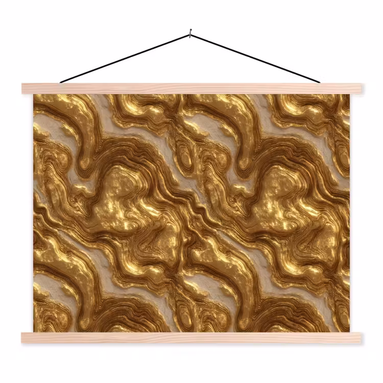 Golven - Organisch - Goud - Crème textielposter latten blank klein 122 -3d