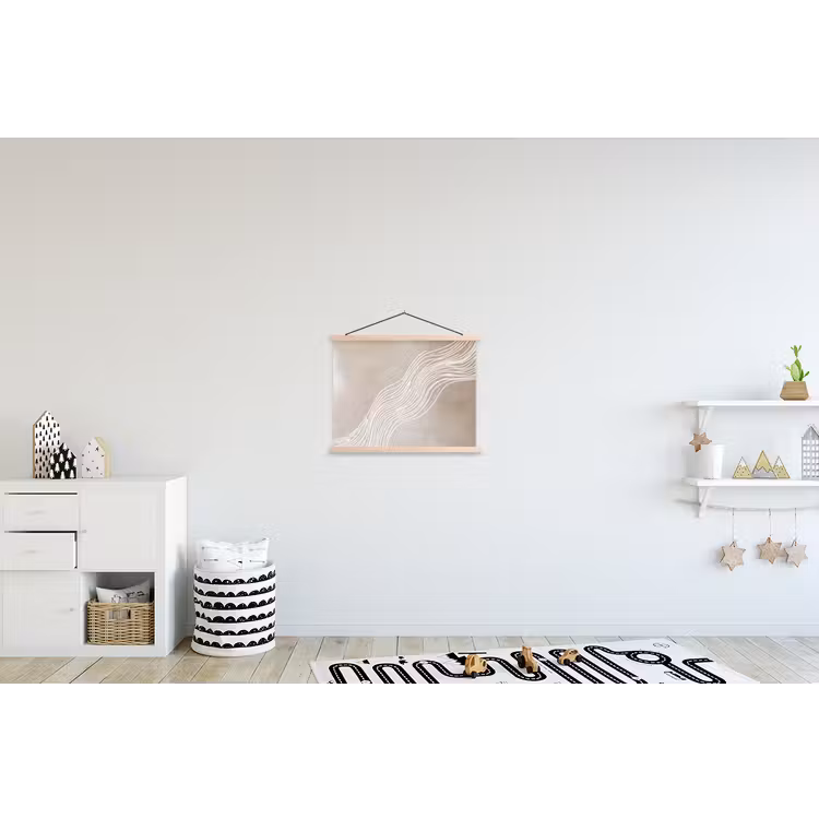 Golvende lijnen - Vloeiend - Zandkleurig textielposter latten blank klein -kinderkamer