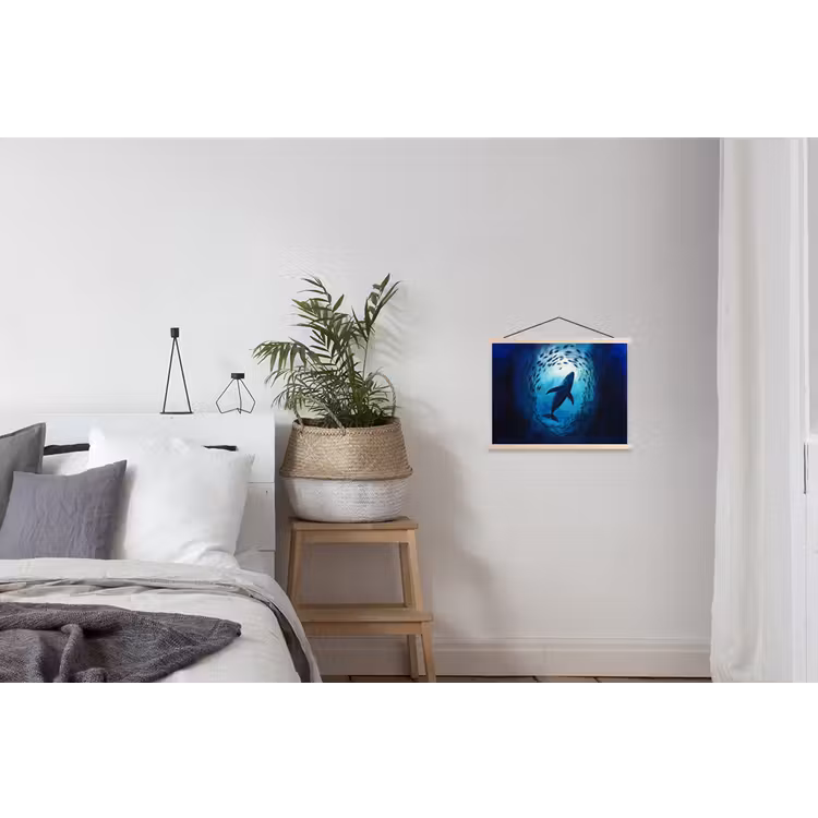 Walvis - Vissen - Donkerblauw textielposter latten blank klein -woonkamer