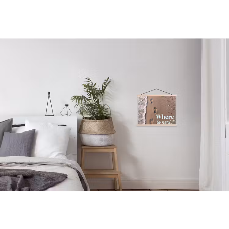 Where to next - Strand - Voetstappen textielposter latten blank klein -woonkamer