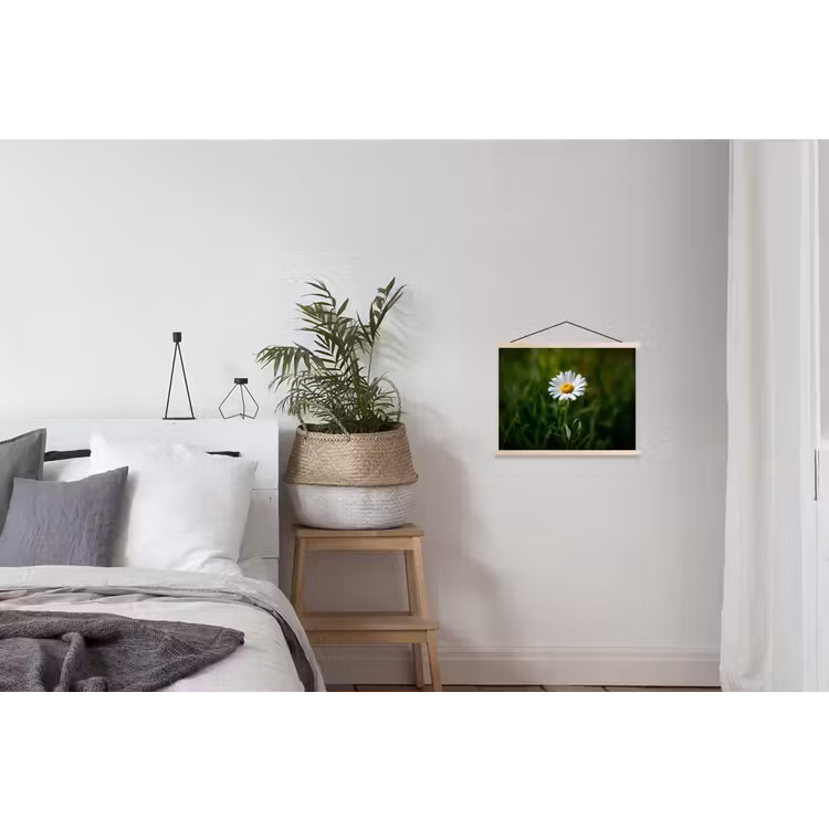 Wit - Madeliefje - Bloem - Gras textielposter latten blank klein -woonkamer