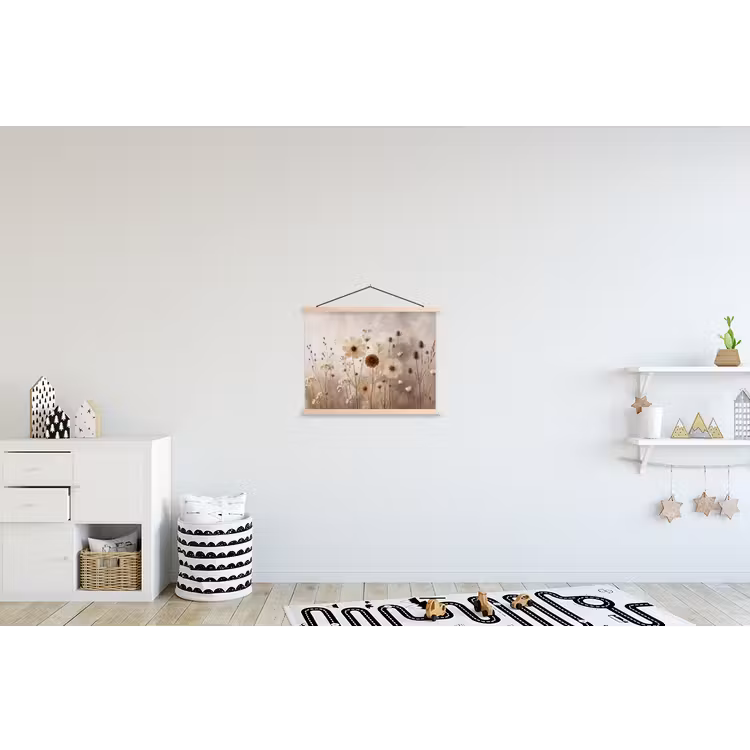 Wilde bloemen - Botanisch - Vintage - Natuur - Rustiek textielposter latten blank klein -kinderkamer
