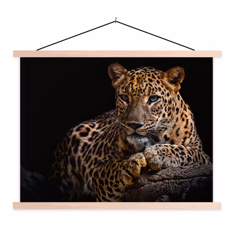Wilde dieren - Panter - Portret - Zwart - Dieren textielposter latten blank klein -3d