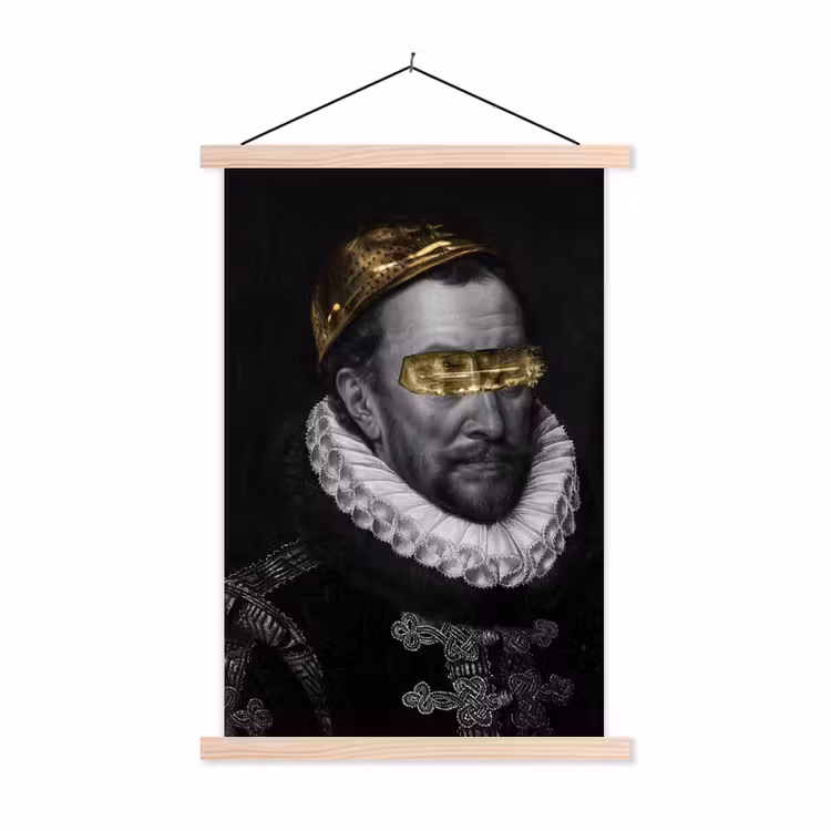 Willem van Oranje - Adriaen Thomasz - Zwart - Wit textielposter latten blank klein -3d