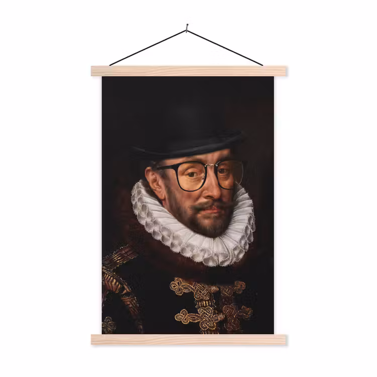 Willem van Oranje - Adriaen Thomasz - Bril textielposter latten blank klein -3d