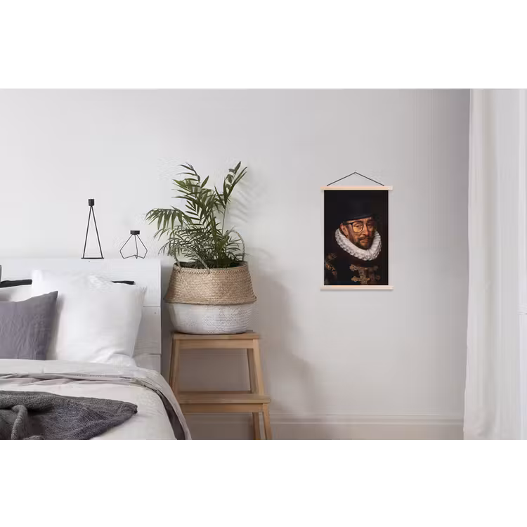 Willem van Oranje - Adriaen Thomasz - Bril textielposter latten blank klein -woonkamer
