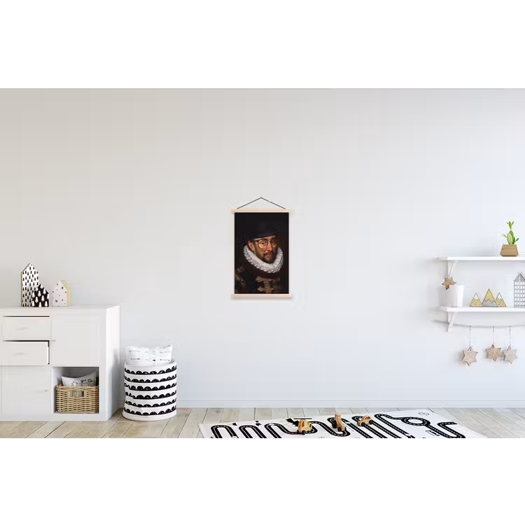 Willem van Oranje - Adriaen Thomasz - Bril textielposter latten blank klein -kinderkamer