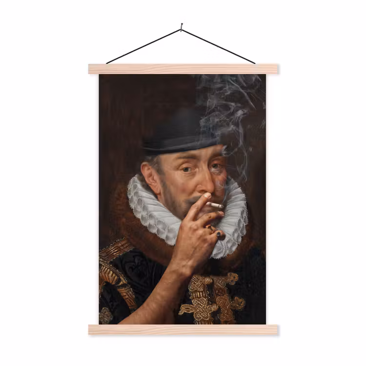 Willem van Oranje - Adriaen Thomasz - Sigaretten - Rook textielposter latten blank klein -3d