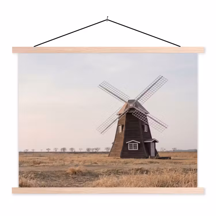 Windmolens - Landschap - Veld textielposter latten blank klein -3d