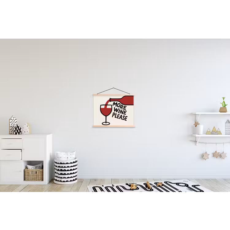 Wijnfles - Quote - Rood - Glas textielposter latten blank klein -kinderkamer