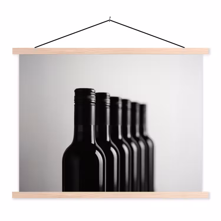 Wijnflessen - Zwart - Minimalistisch textielposter latten blank klein -3d