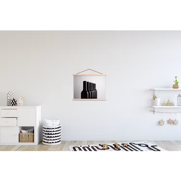Wijnflessen - Zwart - Minimalistisch textielposter latten blank klein -kinderkamer