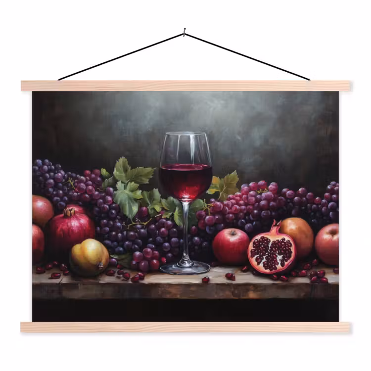 Wijn - Fruit - Stilleven textielposter latten blank klein -3d