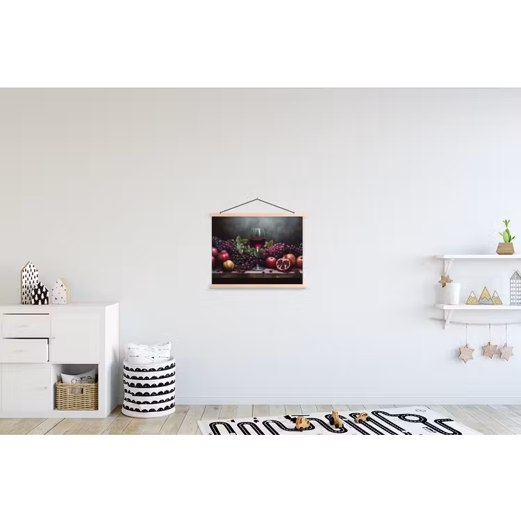 Wijn - Fruit - Stilleven textielposter latten blank klein -kinderkamer