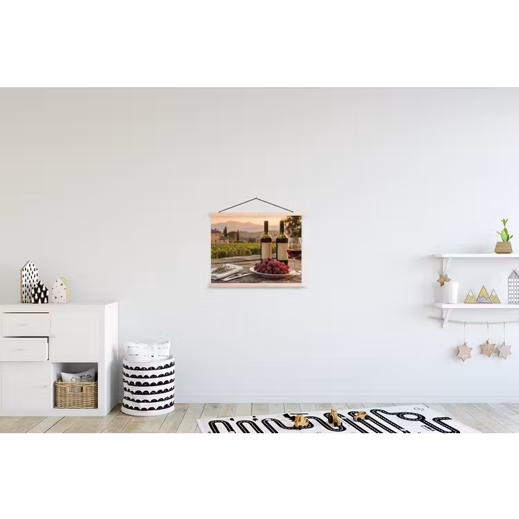 Wijn - Glazen - Druiven - Wijngaard textielposter latten blank klein -kinderkamer