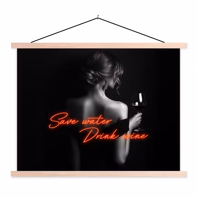 Wijn - Vrouw - Neon - Quote textielposter latten blank klein -3d