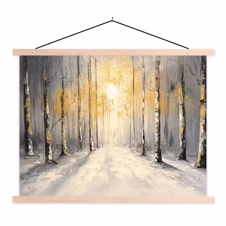 Winter - Abstract - Sneeuw - Natuur - Zon textielposter latten blank klein -3d