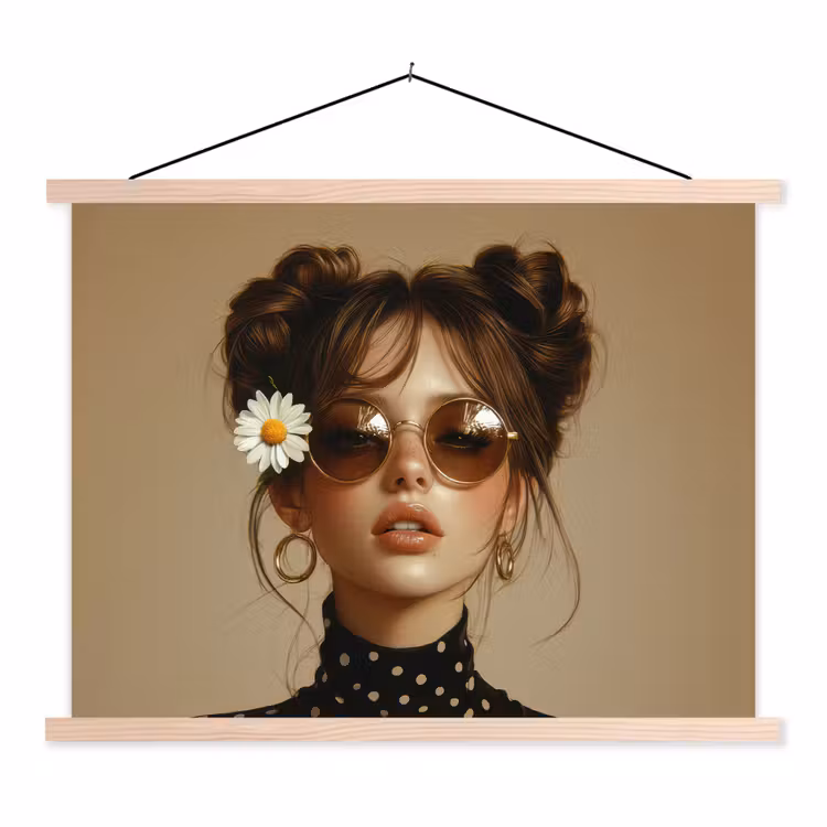 Vrouw - Beige - Bloem - Modern - Portret textielposter latten blank klein -3d