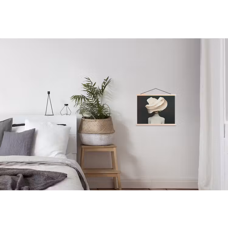 Vrouw - Beige - hoed textielposter latten blank klein -woonkamer