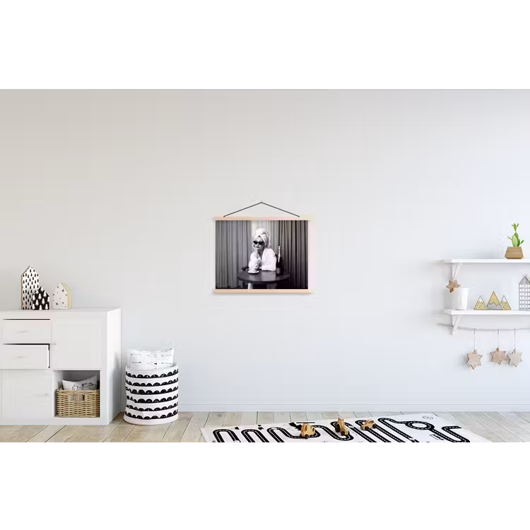 Vrouw - Bubbels - Zwart - Wit textielposter latten blank klein -kinderkamer